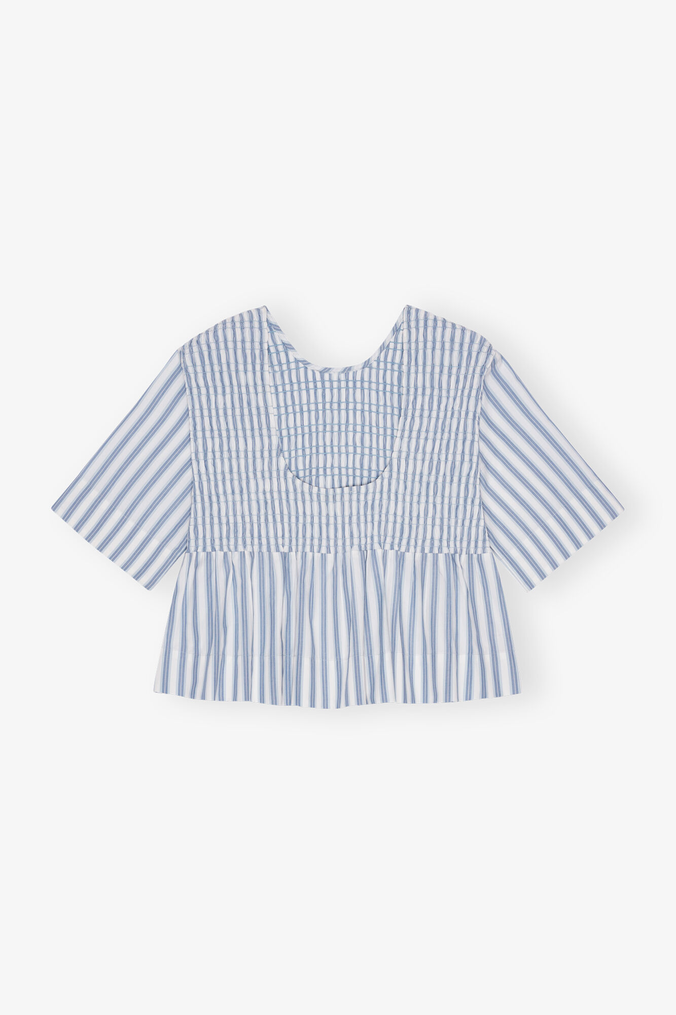 Blue Stripe Cotton Smock Blouse, Cotton, in colour Egret - 2 - GANNI