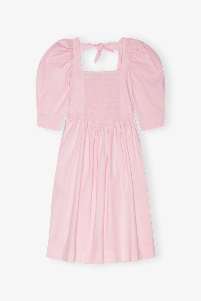 Pink Cotton Poplin Open Neck Smock Dress, Chalk Pink