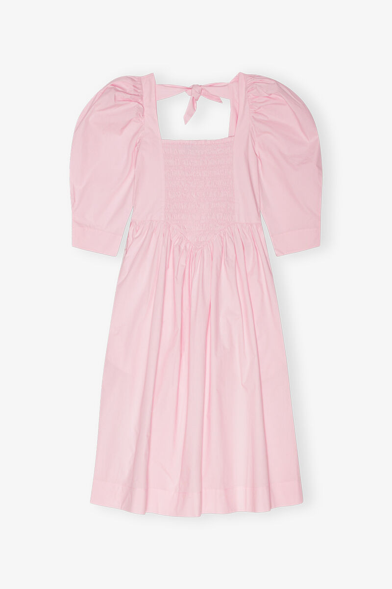 Pink Cotton Poplin Open Neck Smock Dress, Cotton, in colour Chalk Pink - 1 - GANNI