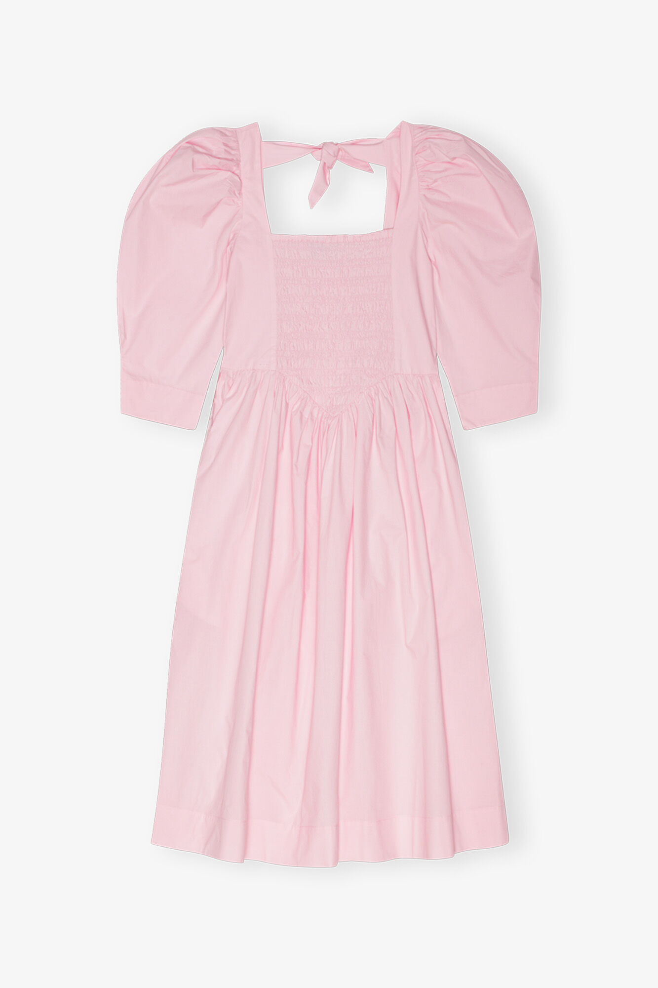 Pink Cotton Poplin Open Neck Smock Dress, Cotton, in colour Chalk Pink - 1 - GANNI