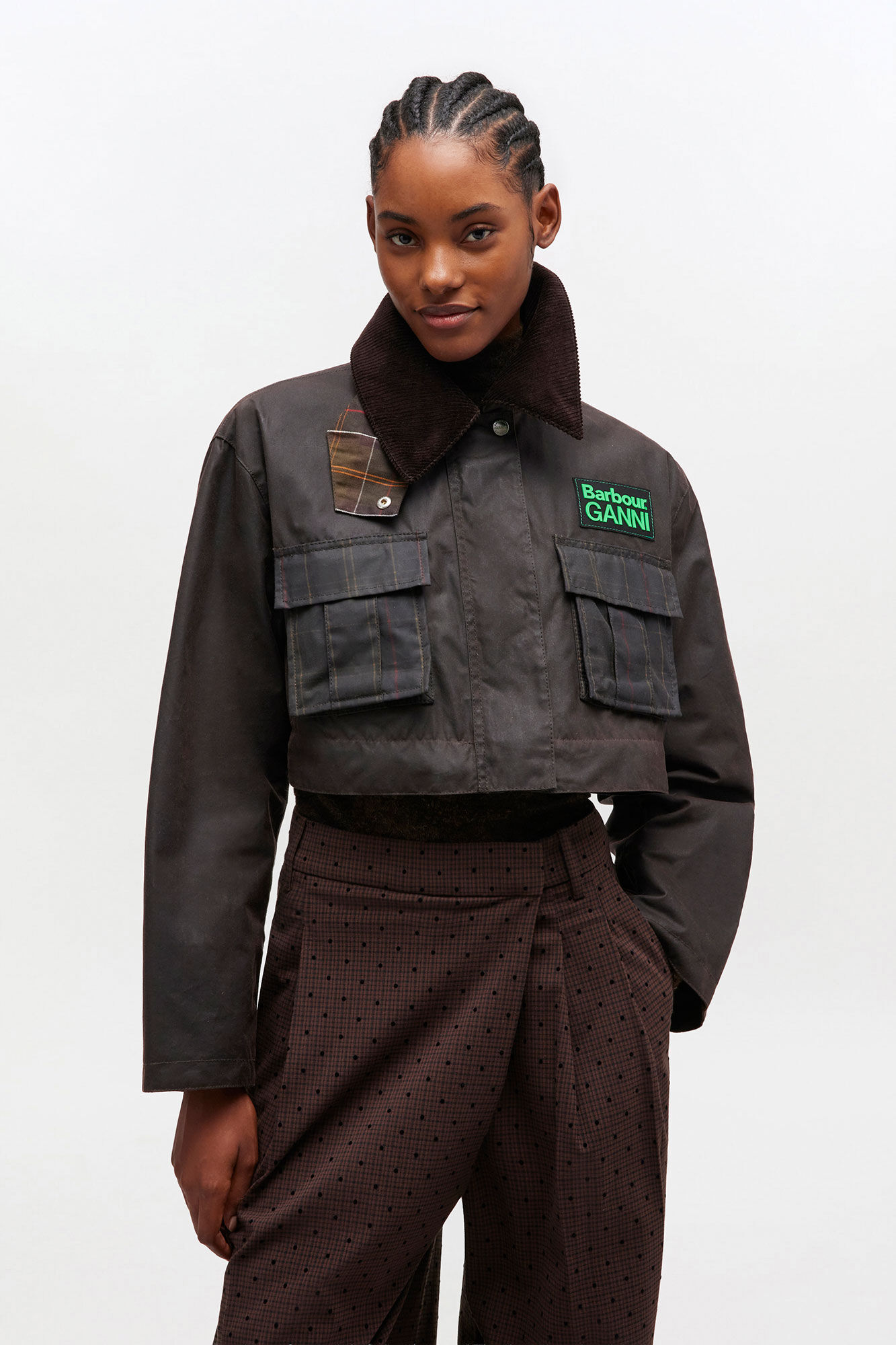 Peplum Wax Jacket in Green, Cotton, in colour Ganache - 4 - GANNI