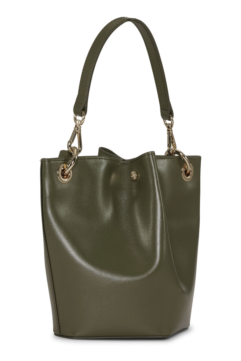 Small Diamond Bucket Bag, Leather, in colour Kalamata - 2 - GANNI