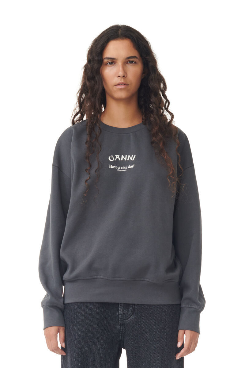 Grey Isoli Oversized Sweatshirt, Cotton, in colour Volcanic Ash - 1 - GANNI