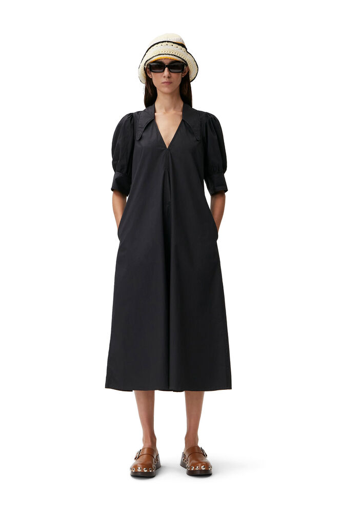 Poplin Midi Dress, Black