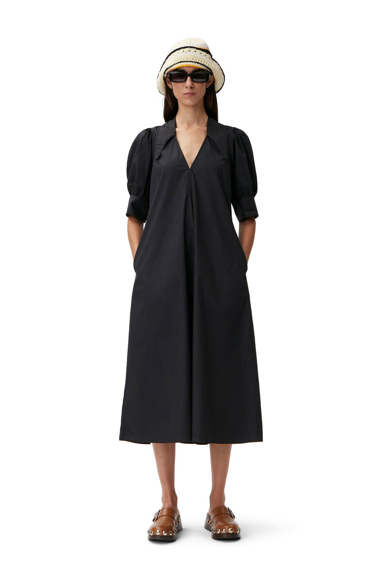 Robe longue en popeline, Cotton, in colour Black - 1 - GANNI