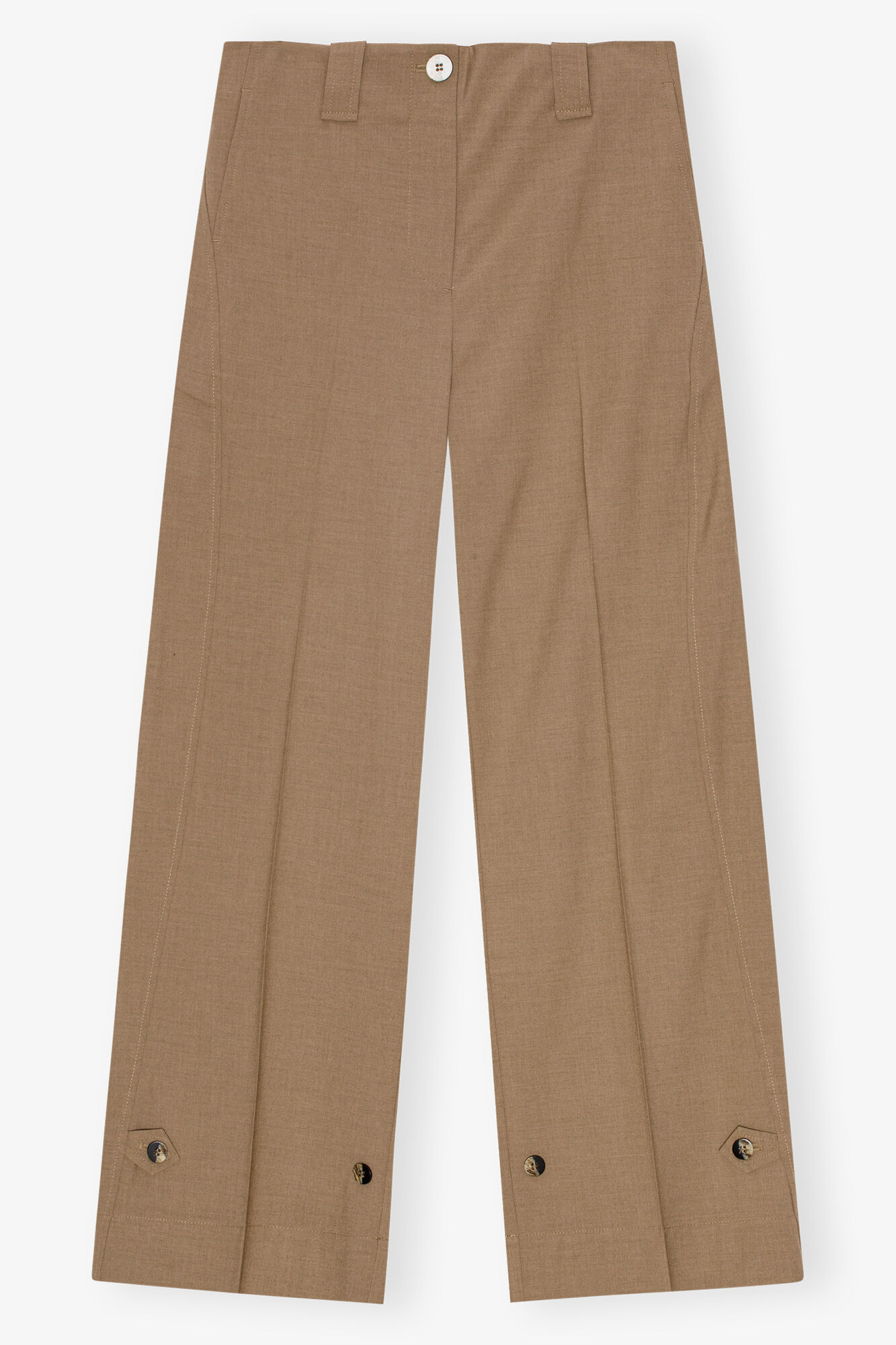 Brown Drapey Melange Bukser, Elastane, in colour Tiger's Eye - 1 - GANNI