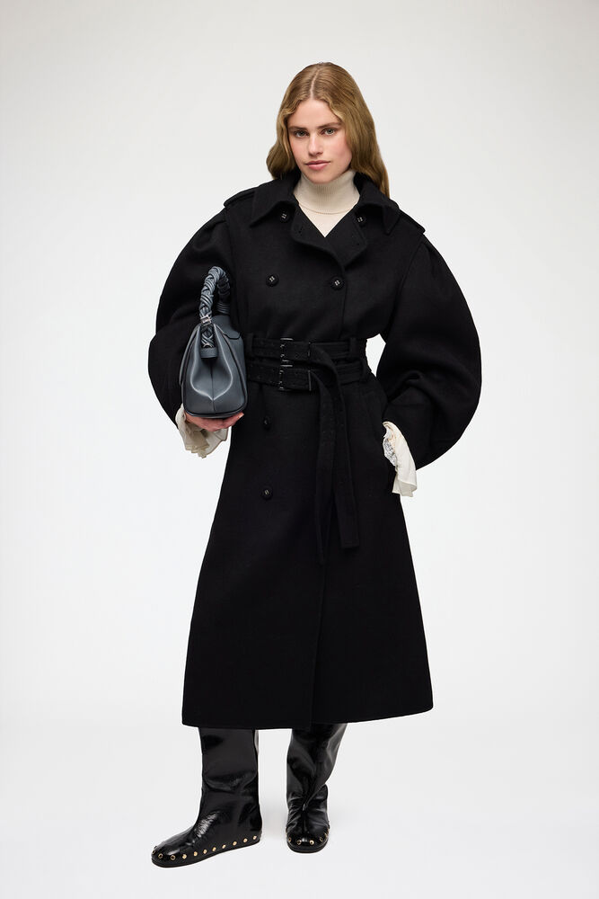 Coat in Double-Faced Wool, Black