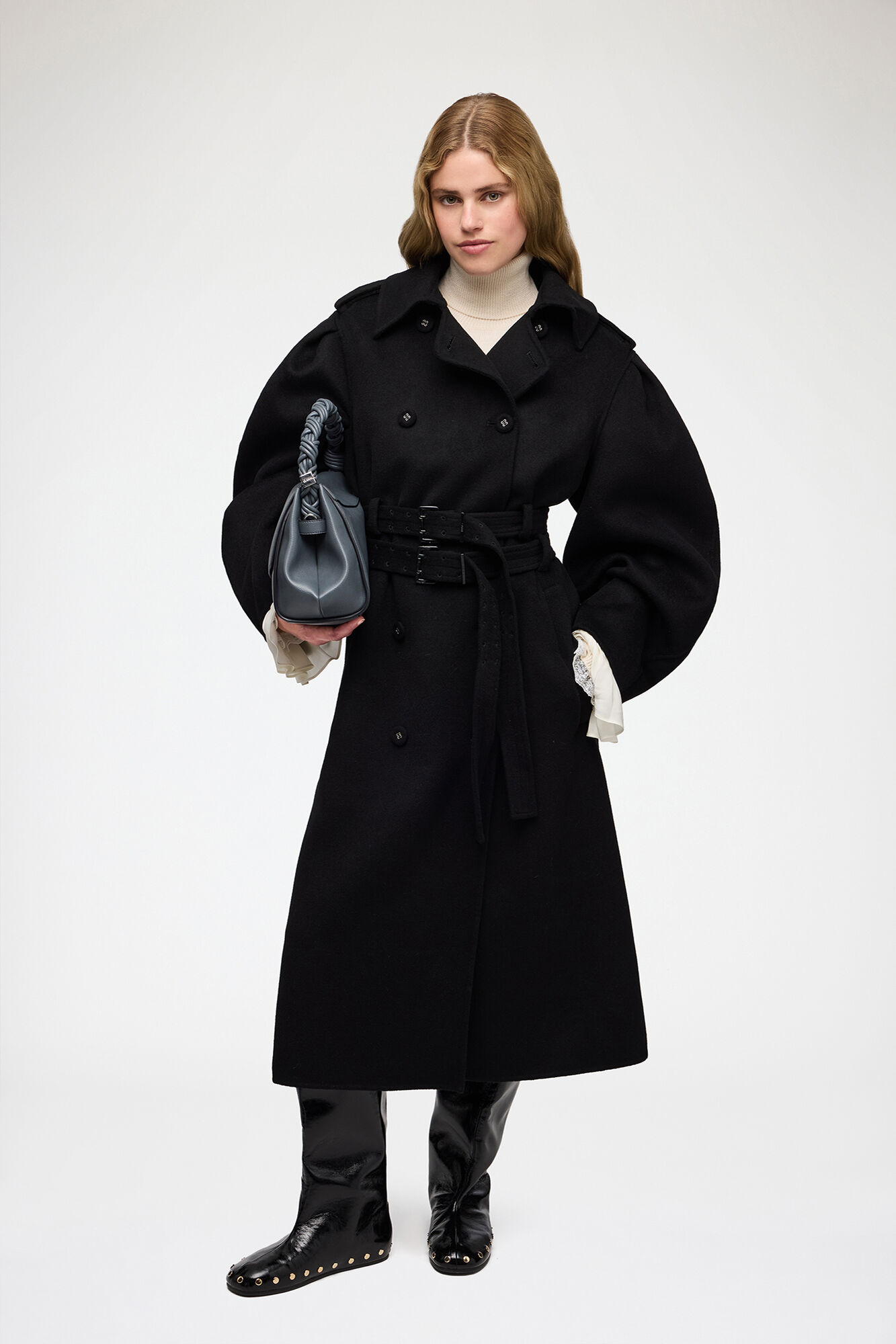Coat in Double-Faced Wool, Wool, in colour Black - 1 - GANNI