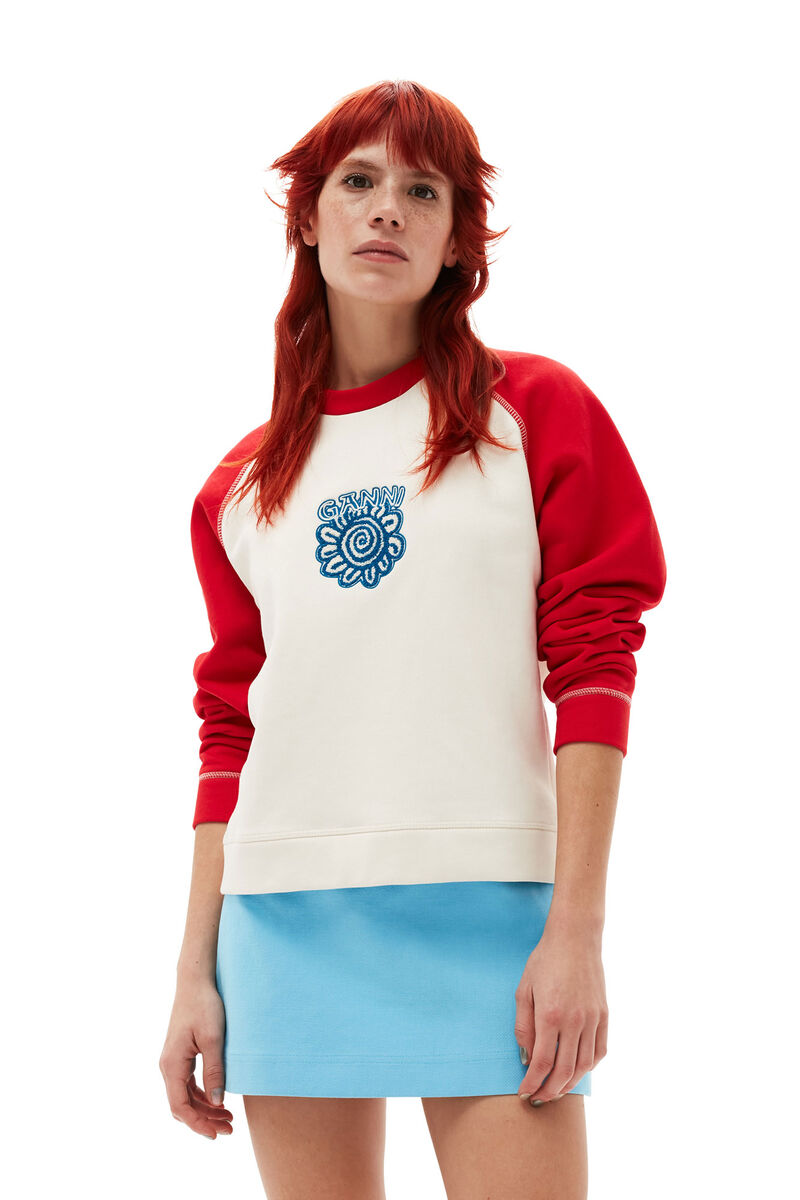 Sweat-shirt à manches raglan contrastées Isoli, Cotton, in colour Egret - 3 - GANNI
