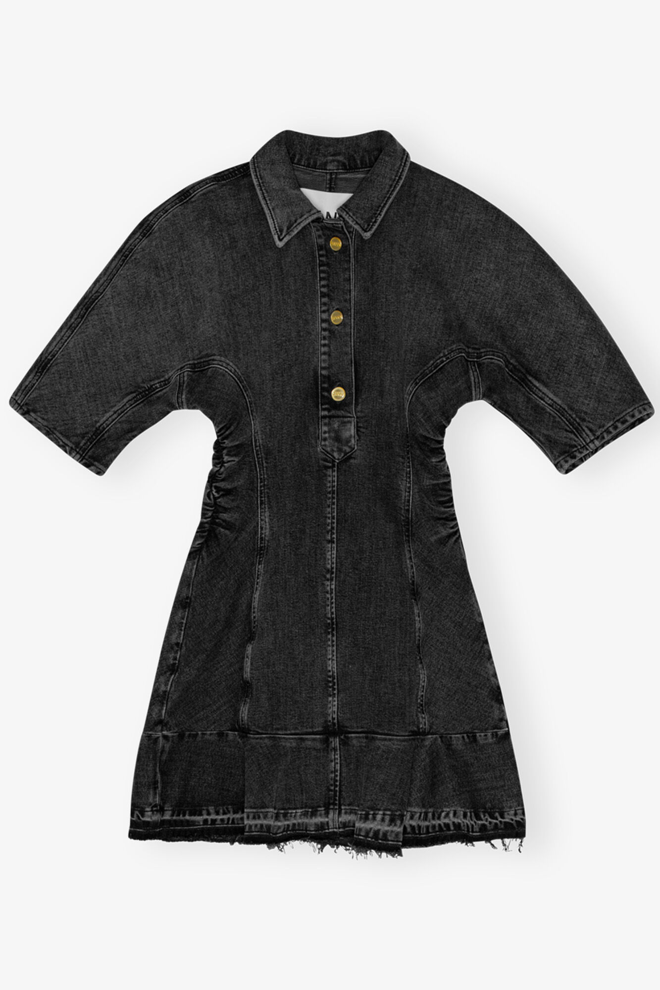 Washed Black Denim Mini-kjole, Cotton, in colour Washed Black/Black - 1 - GANNI
