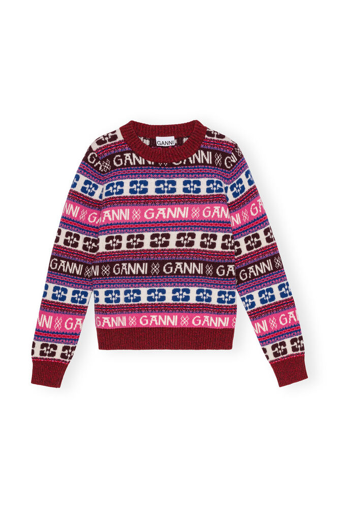 Pink Logo Wool Mix O-neck Pullover, Multicolour
