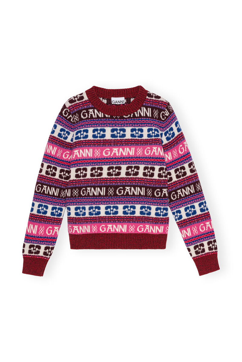 Pull Pink Logo Wool Mix O-neck, Recycled Polyamide, in colour Multicolour - 1 - GANNI