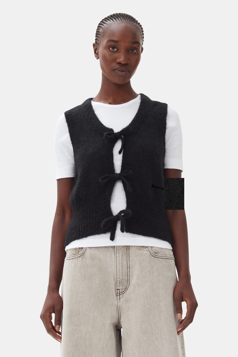 Black Tie String Vest, Mohair, in colour Black - 1 - GANNI