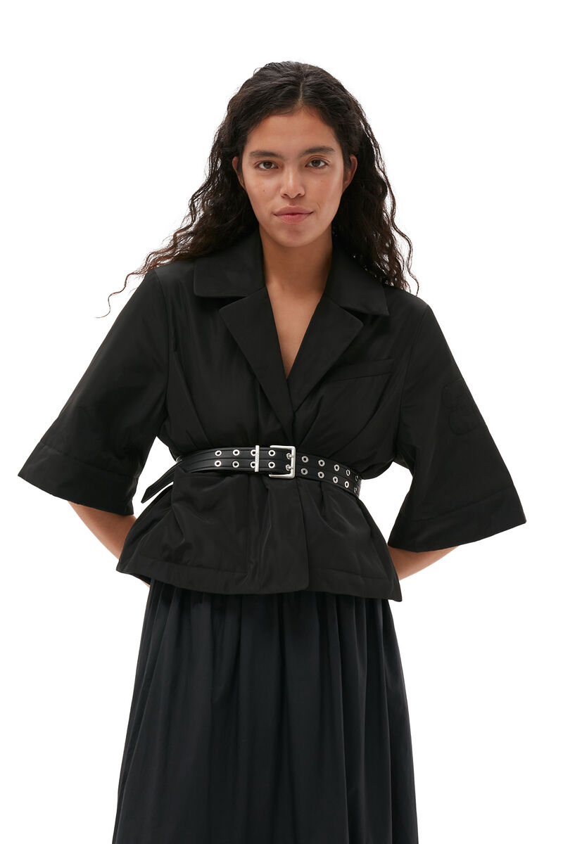 Cotton Poplin Maxi Flounce Skirt, Cotton, in colour Black - 6 - GANNI