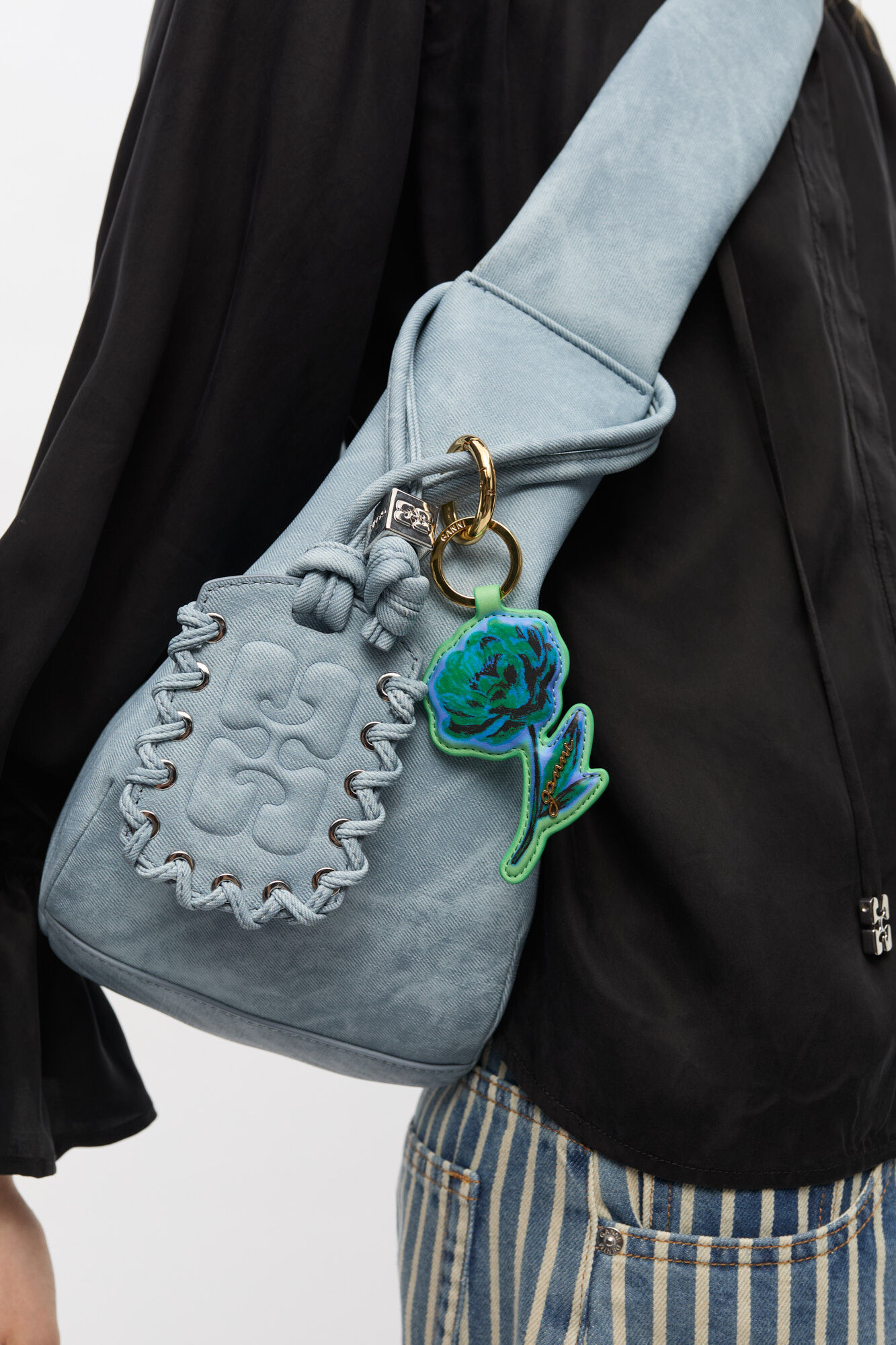 Flower Keyring, Polyester, in colour Stone Green - 1 - GANNI