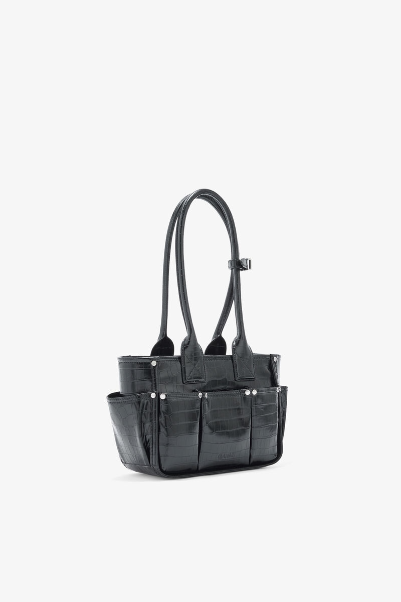 Posy Small in Black Croco, Recycled Leather, in colour Black - 2 - GANNI