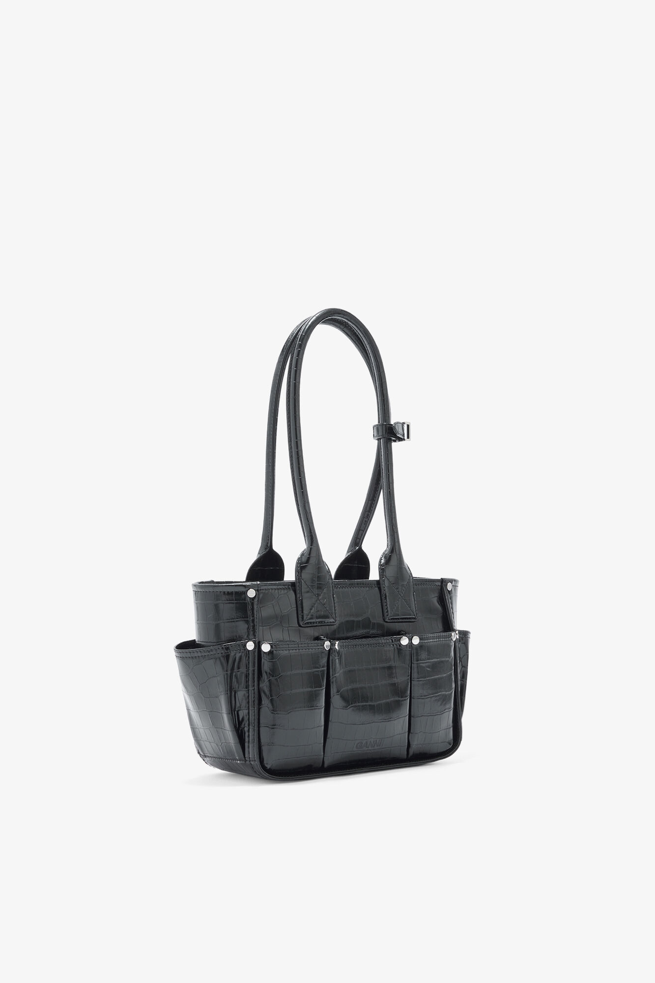 Posy Small in Black Croco, Recycled Leather, in colour Black - 2 - GANNI
