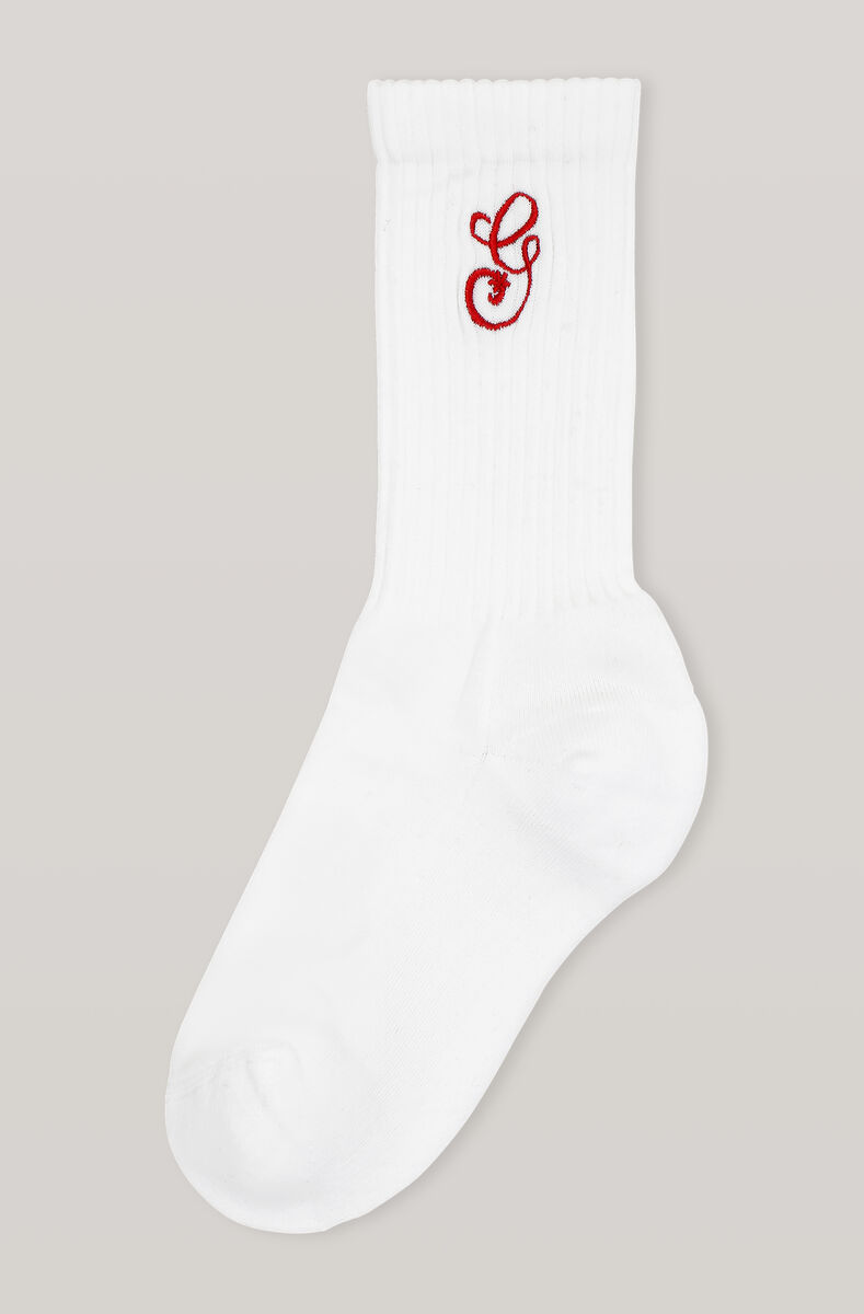 GANNI G Embroidered Socken, Cotton, in colour Racing Red - 1 - GANNI