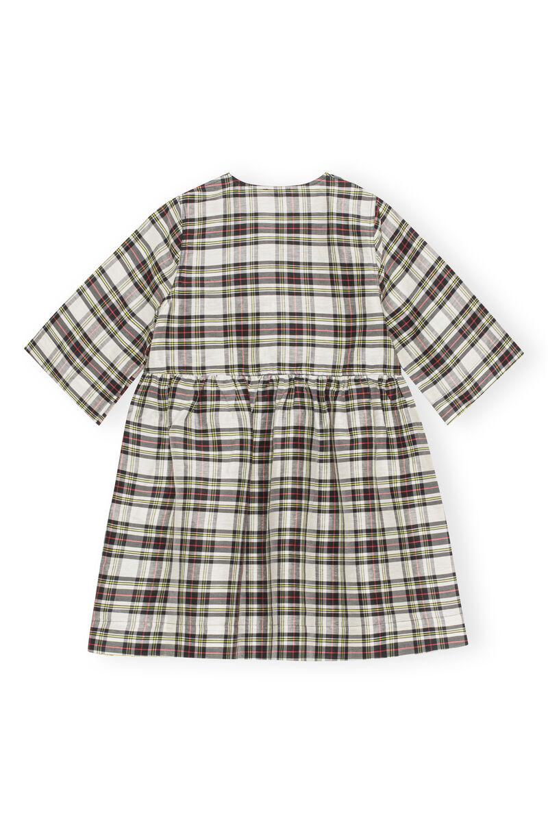 Checkered Ribbon Mini Dress, Linen, in colour Check Egret - 2 - GANNI