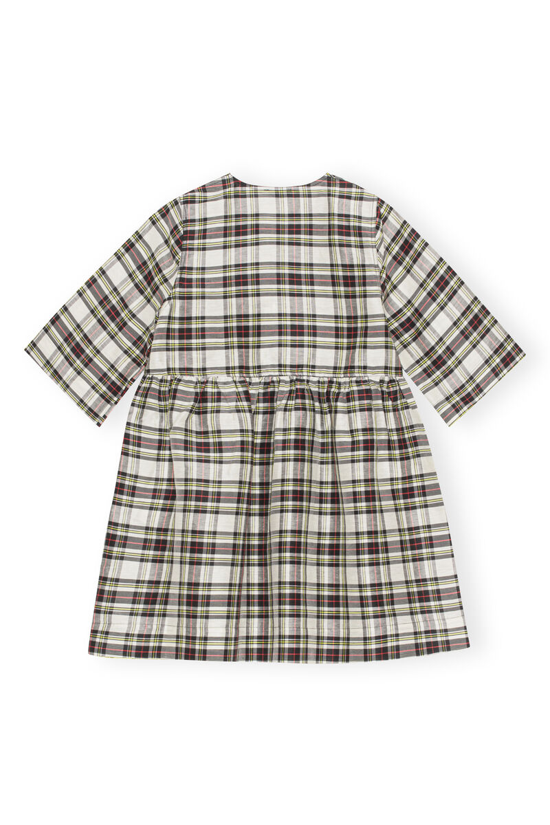 Kariertes Mini-Schleifenkleid, Linen, in colour Check Egret - 2 - GANNI