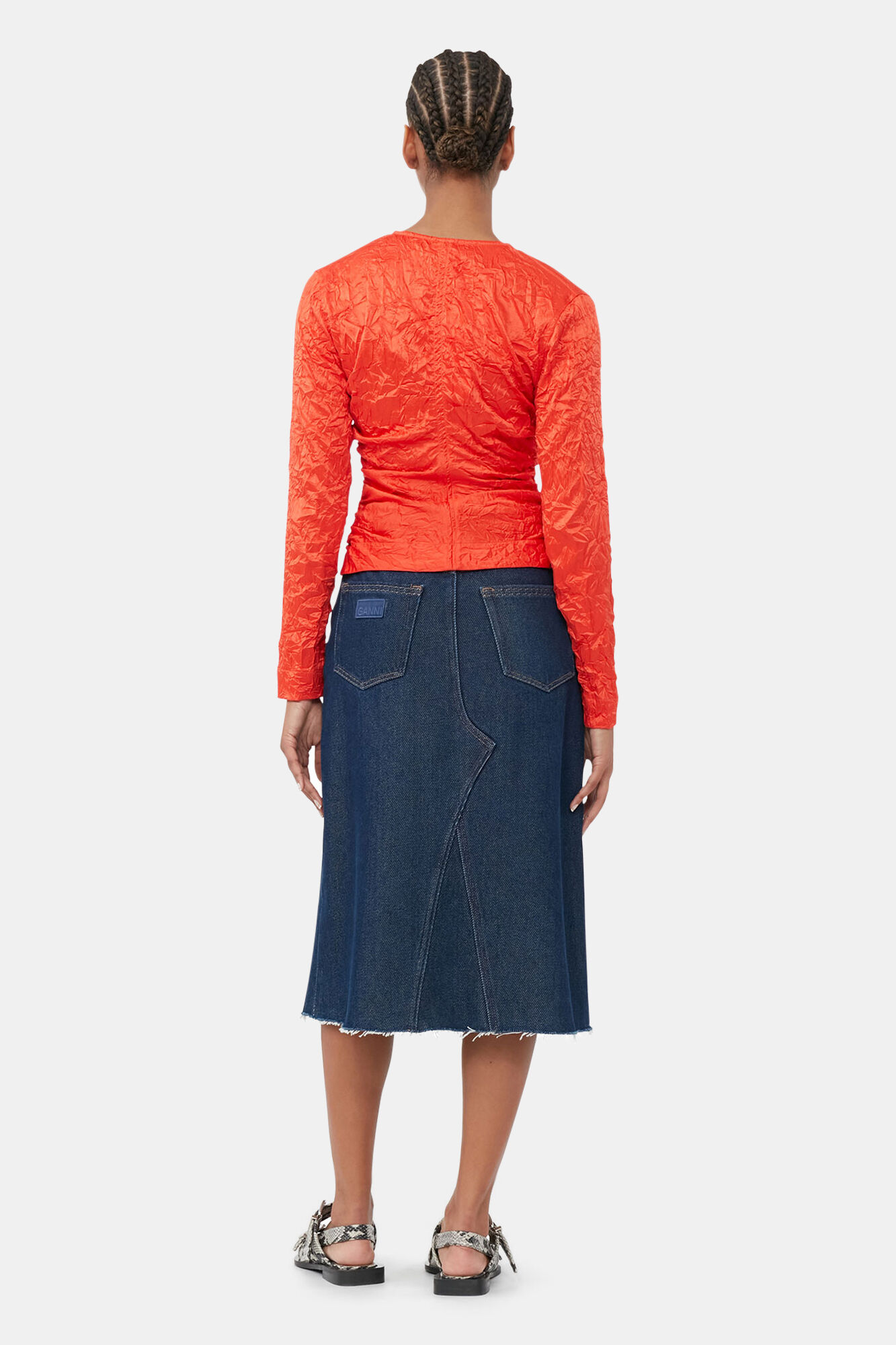 Midikjol i kraftig denim, Cotton, in colour Rinse - 3 - GANNI