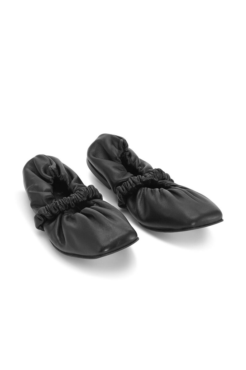 Scrunchie Ballerinas, Calf Leather, in colour Black - 3 - GANNI