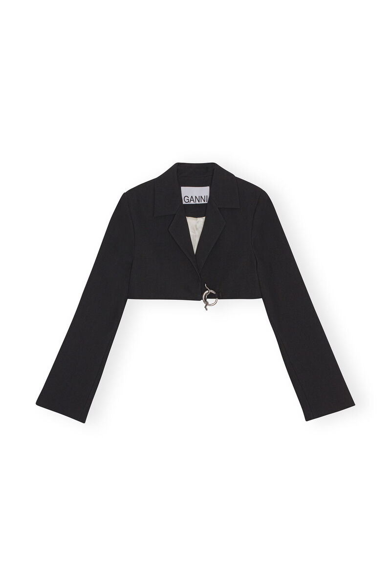 Cotton Suiting Cropped Blazer, Cotton, in colour Black - 1 - GANNI