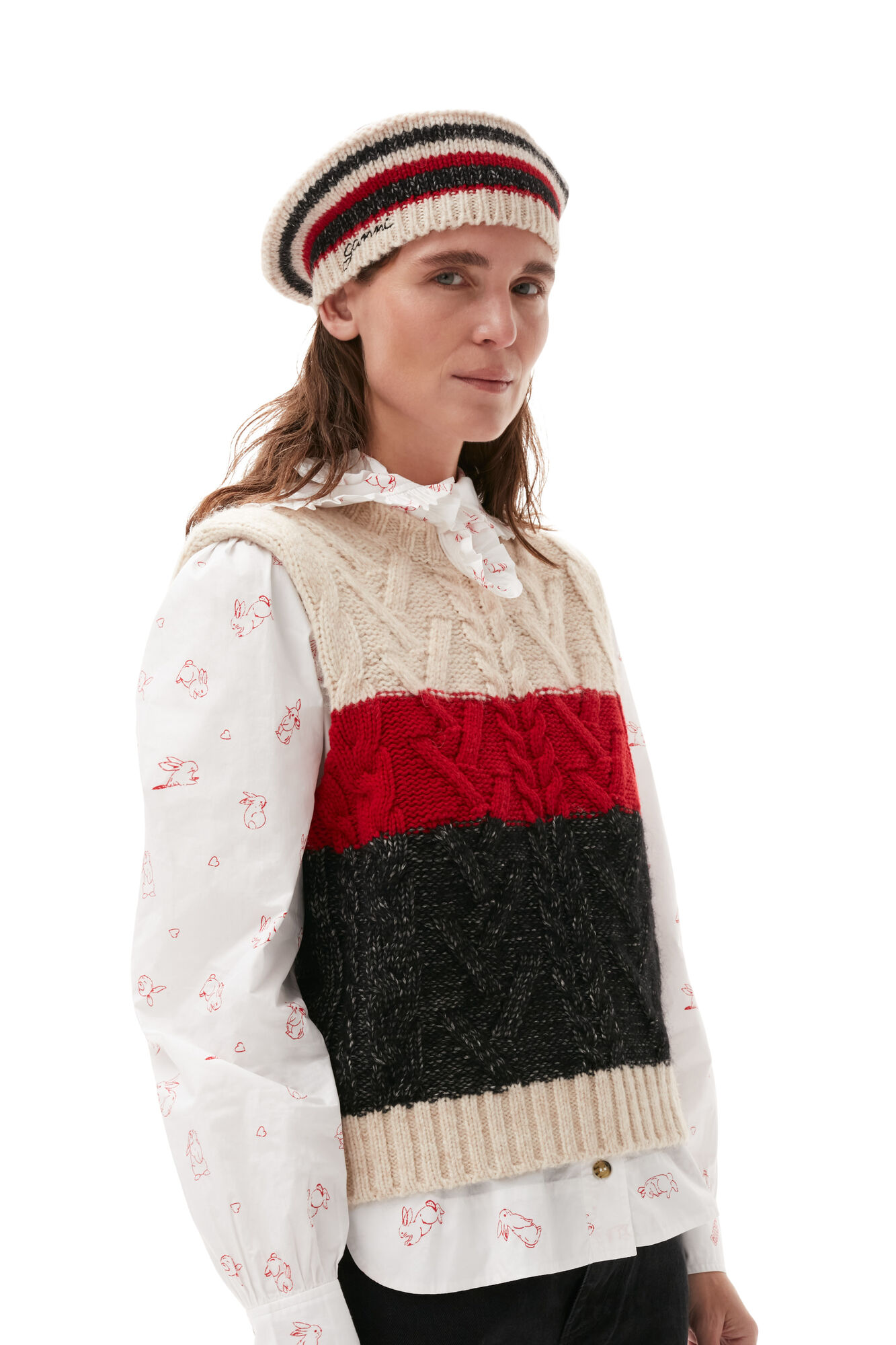 Chunky Cable Vest, Acryl, in colour Black Melange - 3 - GANNI