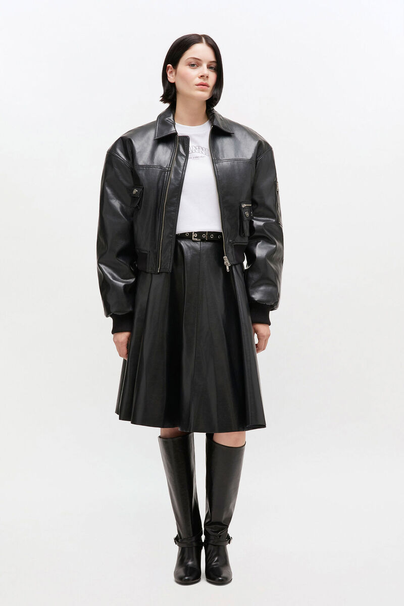 Recycled Leather Skirt, Recycled Leather, in colour Black - 1 - GANNI