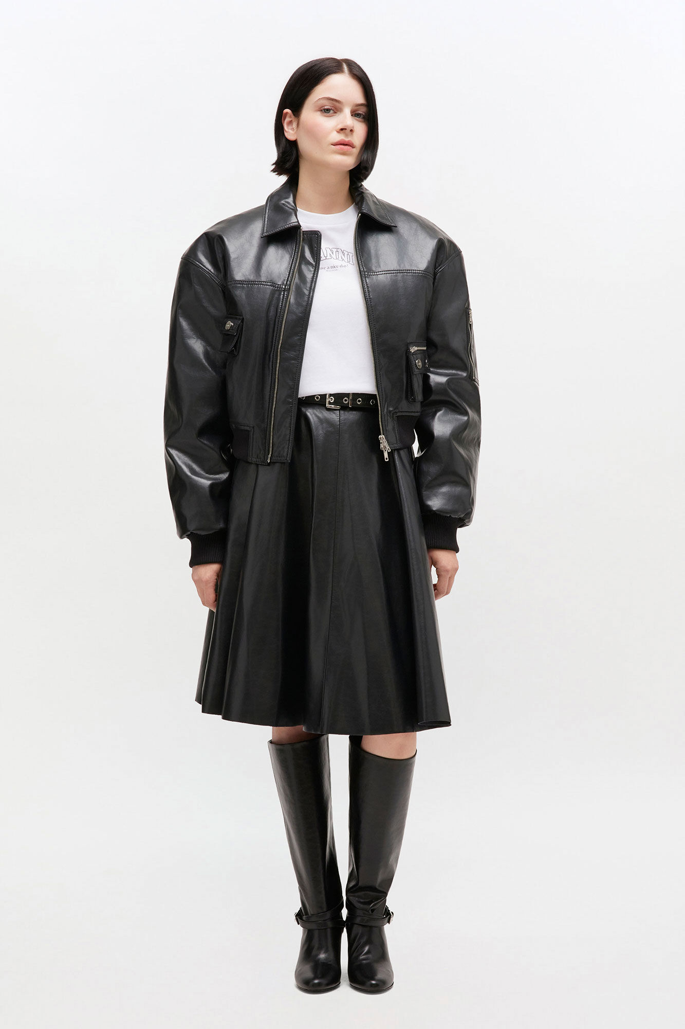 Recycled Leather Skirt, Recycled Leather, in colour Black - 1 - GANNI