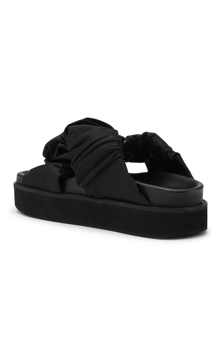 Low Flatform Ruched Sandals, Polyester, in colour Black - 2 - GANNI