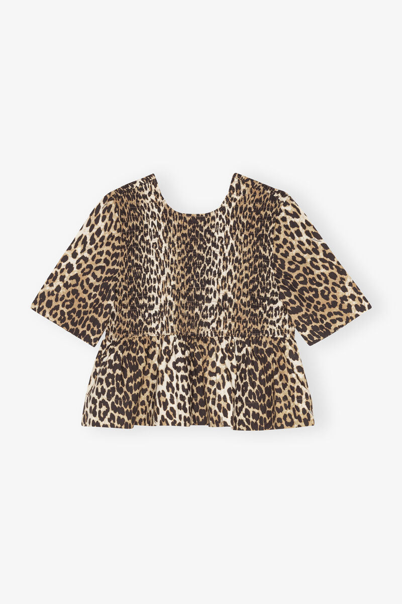 Leopardmönstrad Smock Blus, Cotton, in colour Leopard - 1 - GANNI