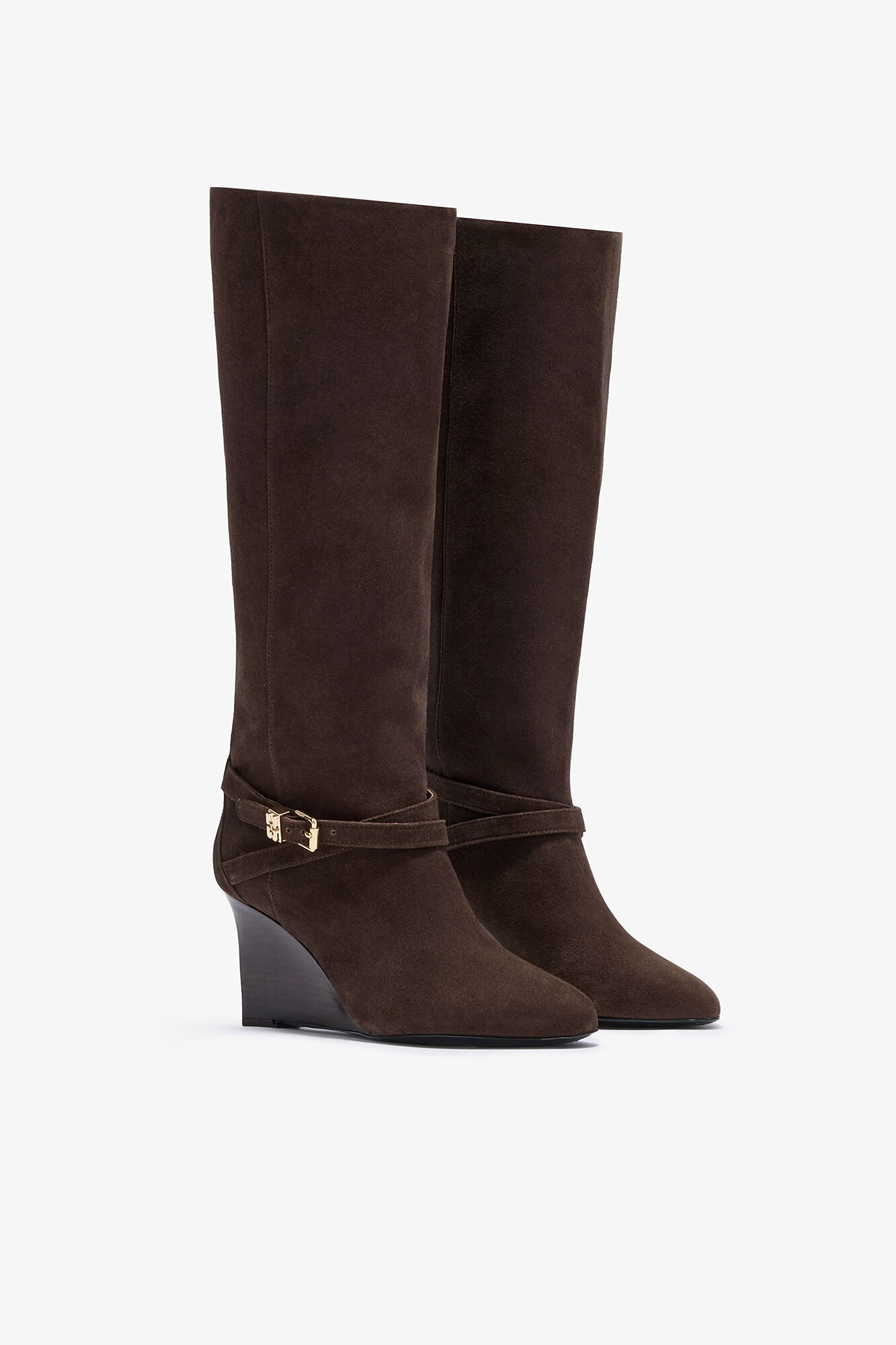 Kat High Boot in Brown Suede, Recycled Leather, in colour Chicory Coffee - 2 - GANNI