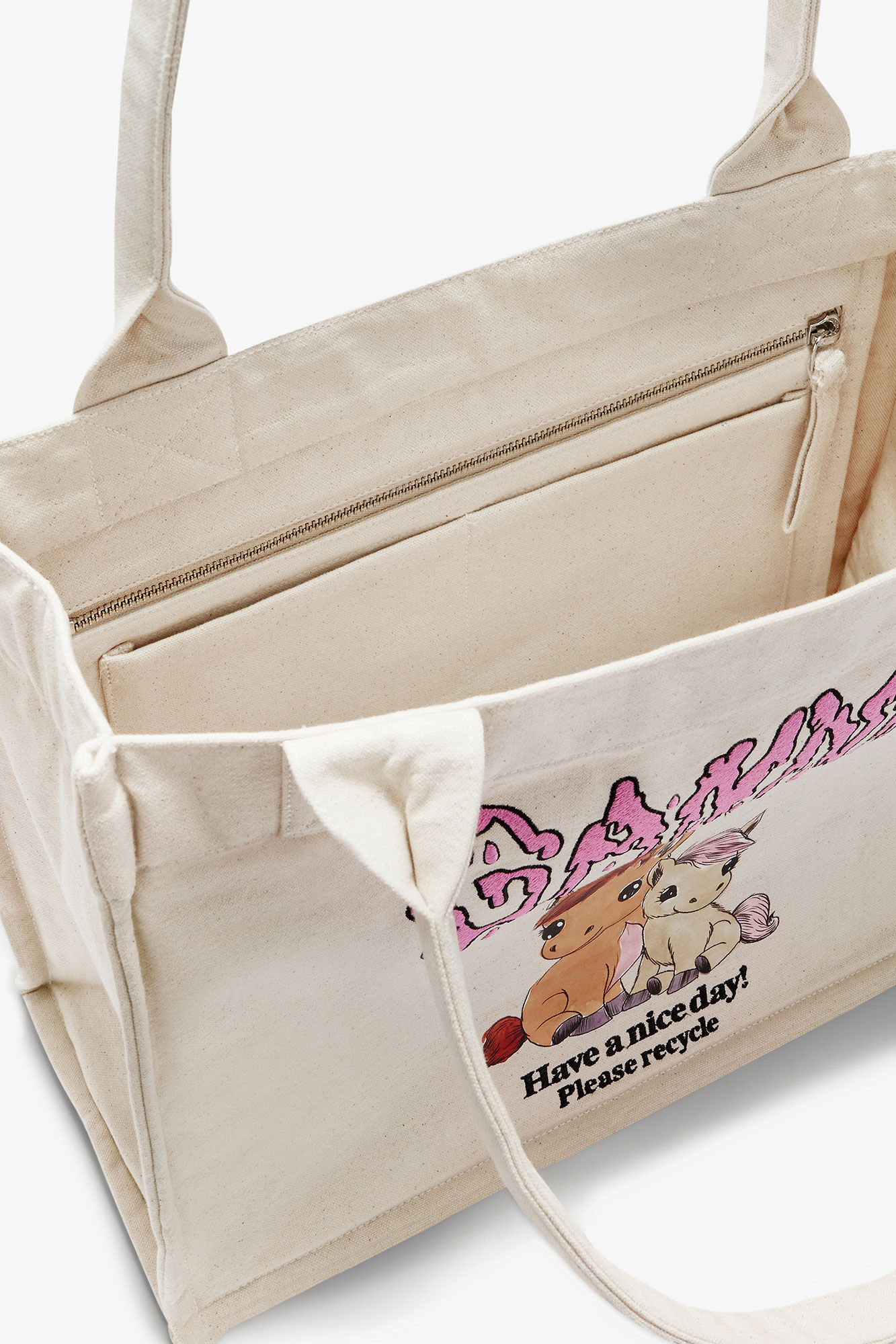 Pony Printed Large Tote, Recycled Cotton, in colour Egret - 3 - GANNI