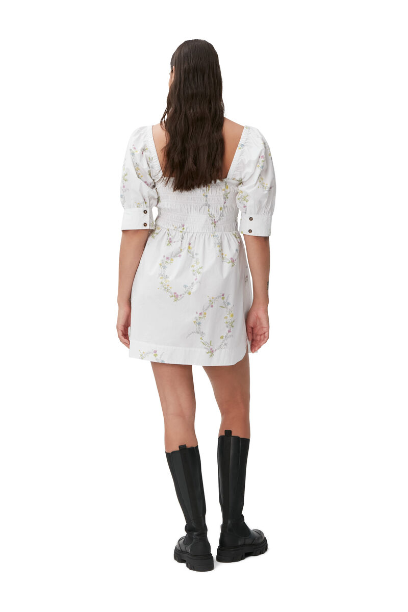 Mini robe froncée en popeline, Cotton, in colour Floral Shape Bright White - 2 - GANNI