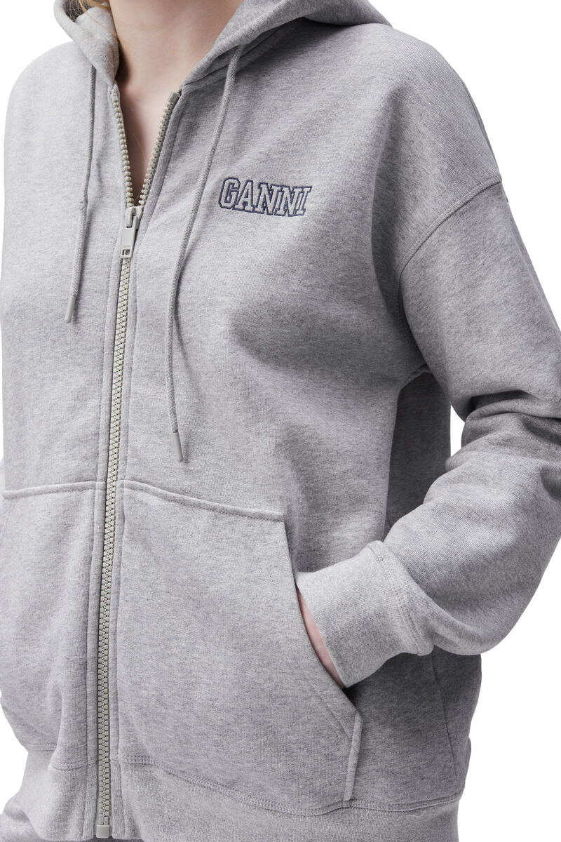 Sweat-shirt zippé oversize, Organic Cotton, in colour Paloma Melange - 3 - GANNI