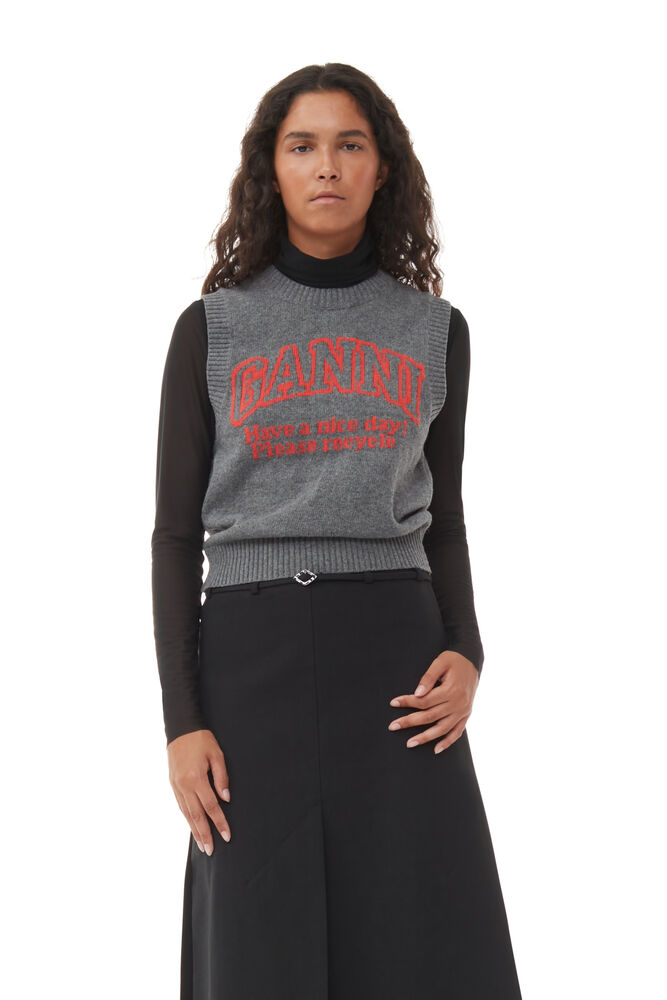 Grey Graphic O-Neck Vest, Frost Gray