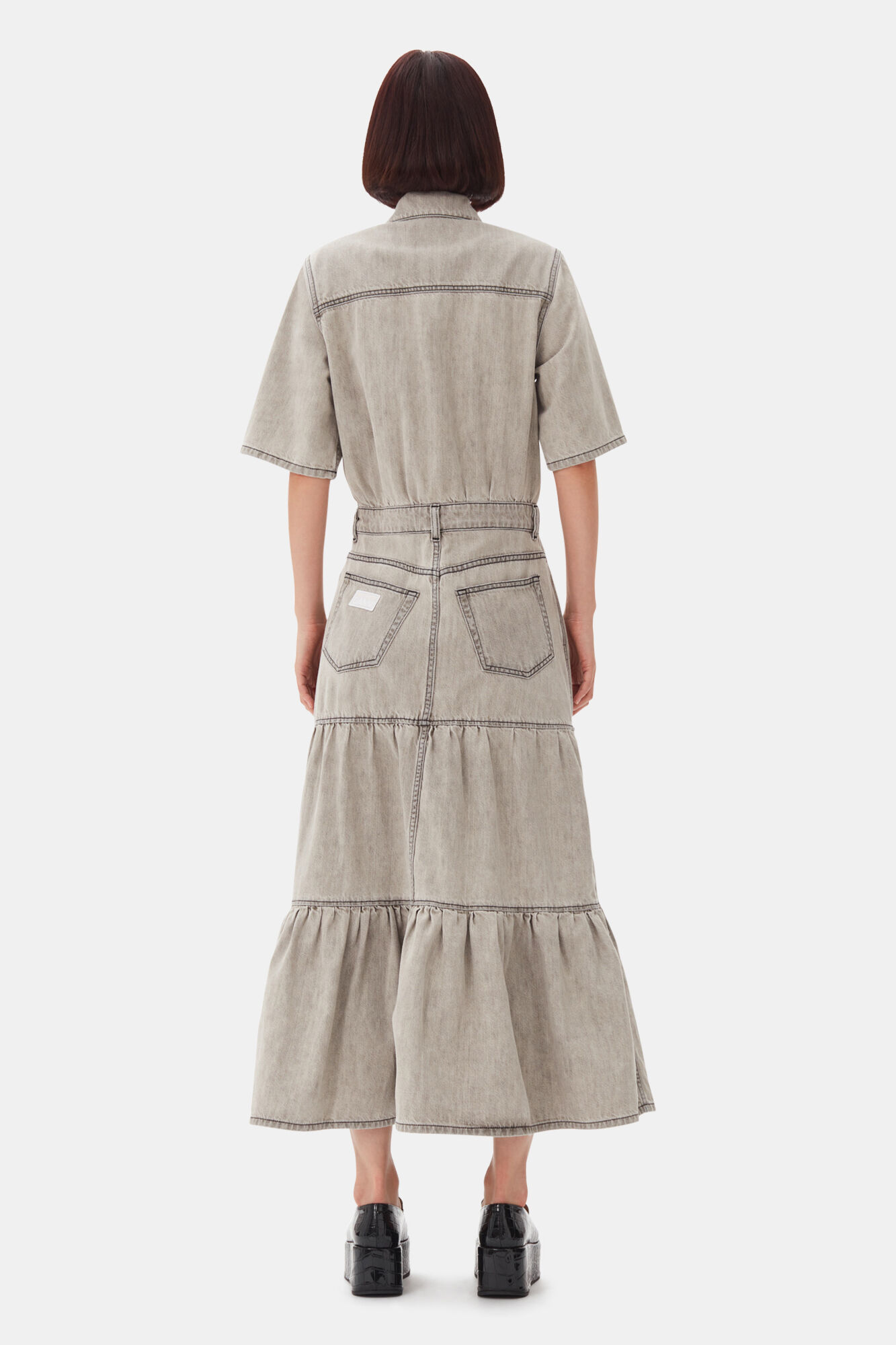 Grey Future Long Denim Dress, Organic Cotton, in colour Gray Quill - 4 - GANNI