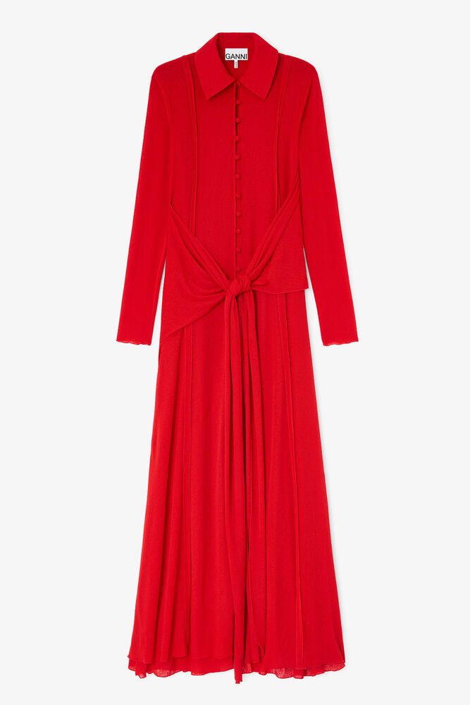 Long Dress in Marl Mesh, Goji Berry