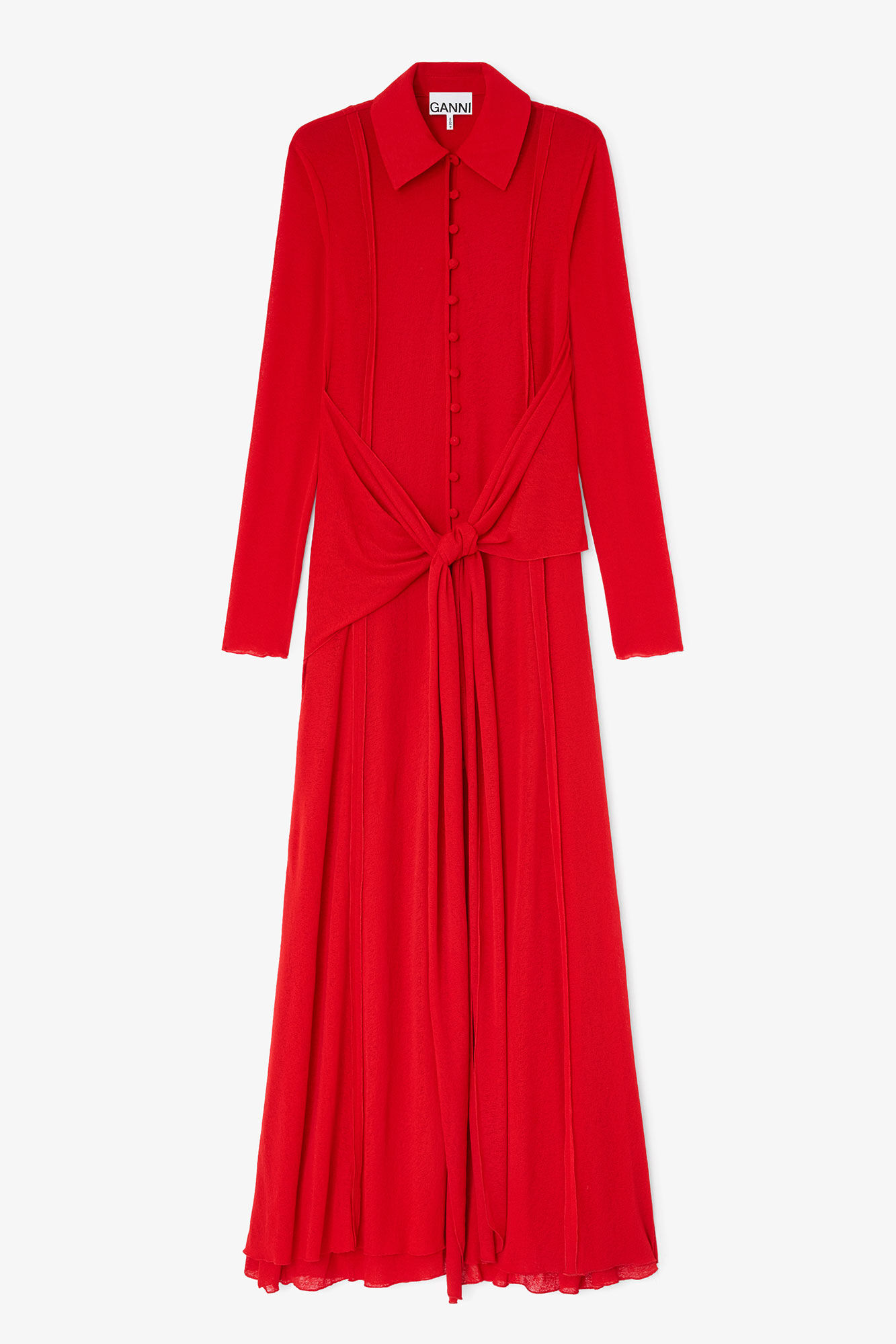 Long Dress in Marl Mesh, Recycled Polyester, in colour Goji Berry - 1 - GANNI