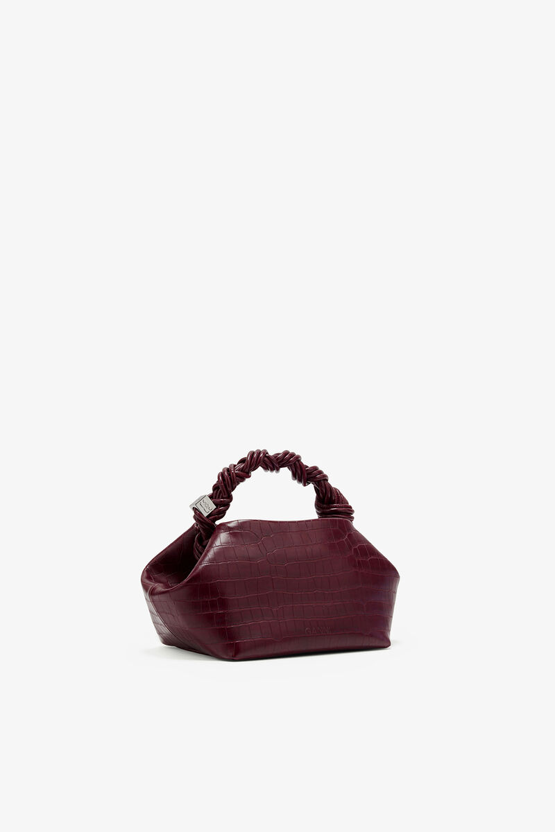 Burgundy Croco Small Bou Bag, Recycled Leather, in colour Burgundy - 2 - GANNI