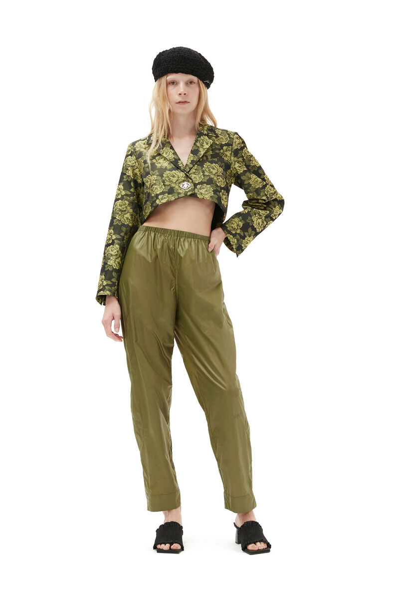 Shiny Quilt Elasticated Pants, Nylon, in colour Spaghnum - 4 - GANNI