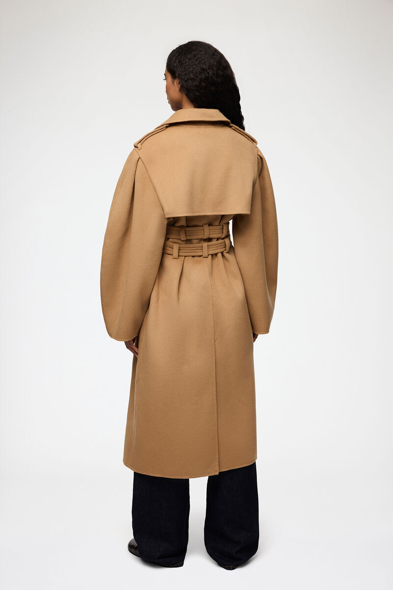 Coat in Double-Faced Wool, Wool, in colour Tiger's Eye - 3 - GANNI
