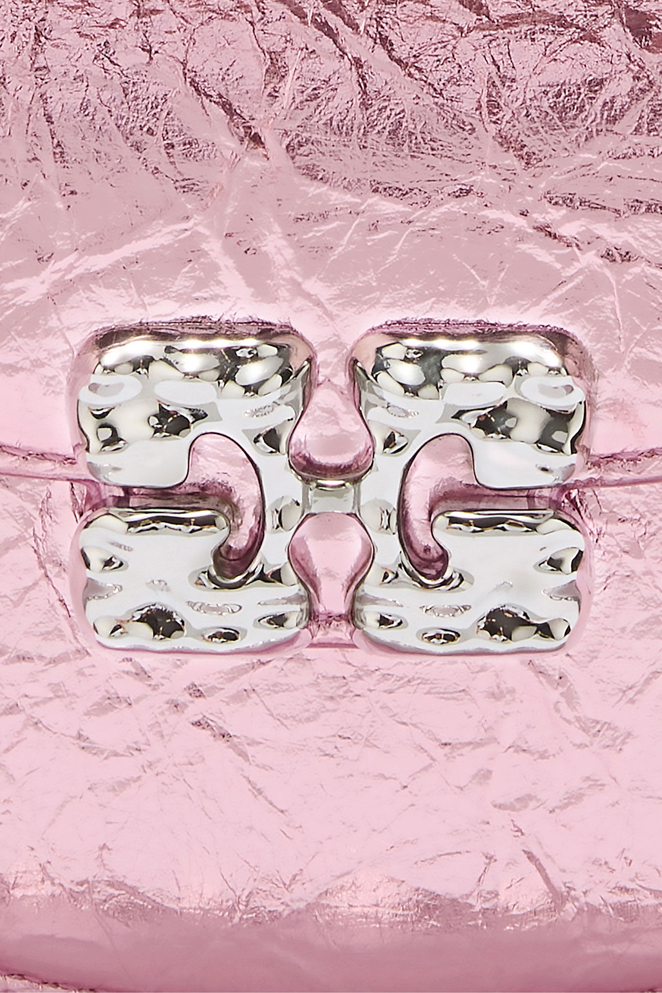 Lulu Wallet On Chain in Metallic, Polyurethane, in colour Silver Pink - 3 - GANNI