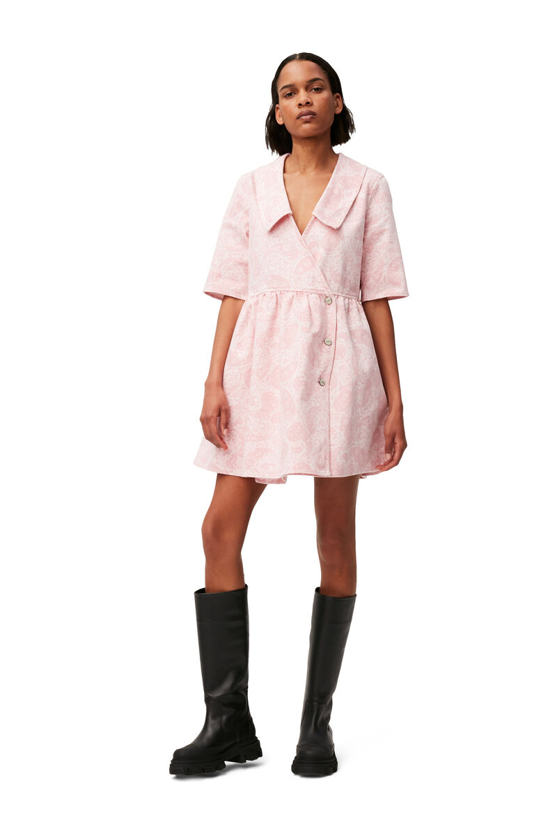 Denim Mini Dress , Cotton, in colour Paisley Shrinking Violet - 1 - GANNI