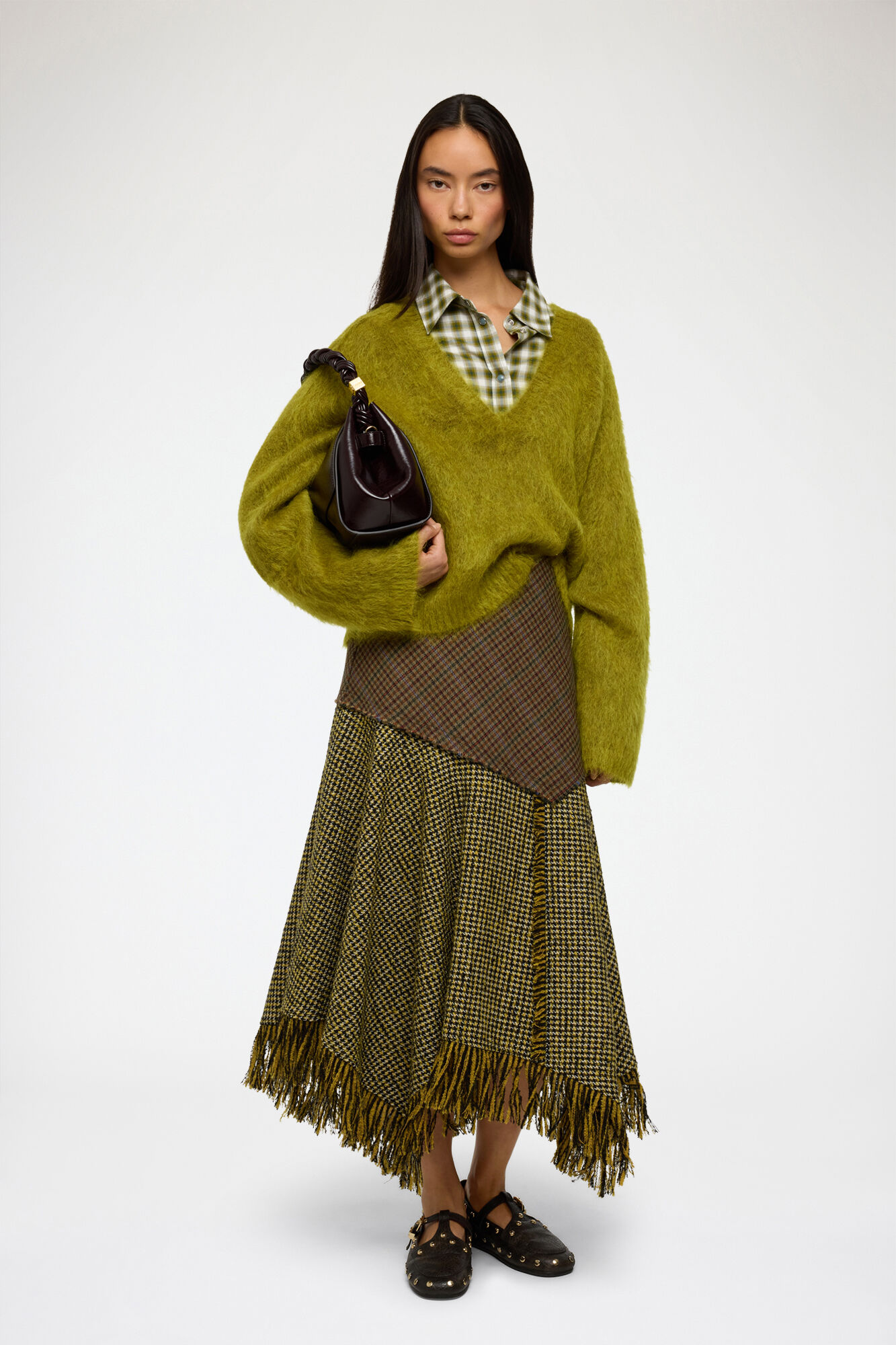 Ganni Skirt In Patchwork Check - Female - Midi Skirts - Brown - S - Skirts - Image 3