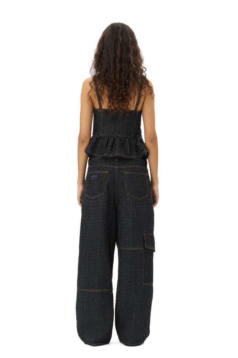 Black Textured Top, Cotton, in colour Black - 4 - GANNI