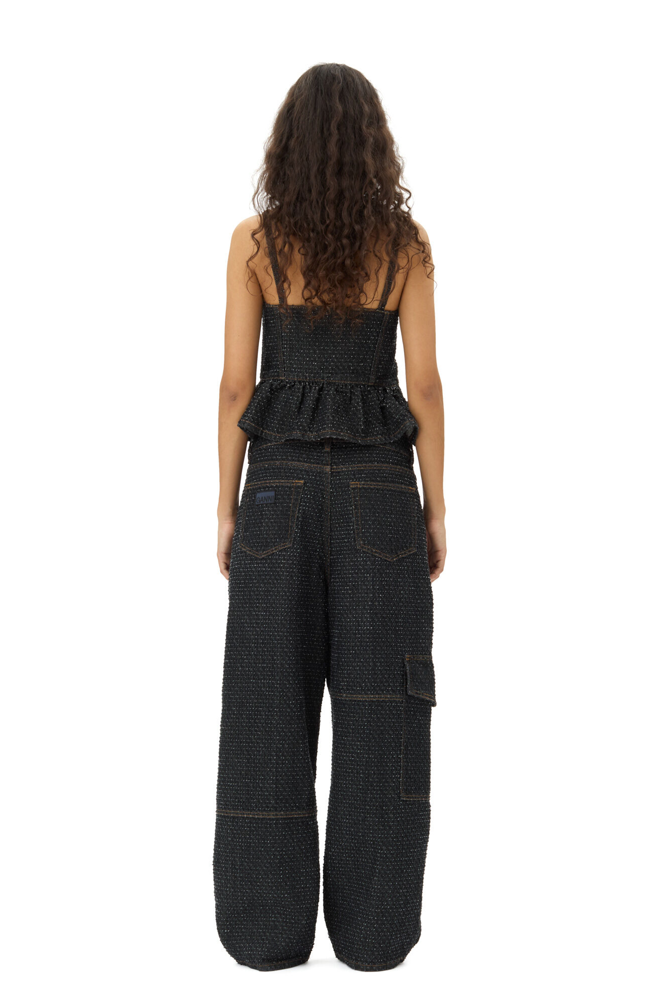 Black Textured Top, Cotton, in colour Black - 4 - GANNI