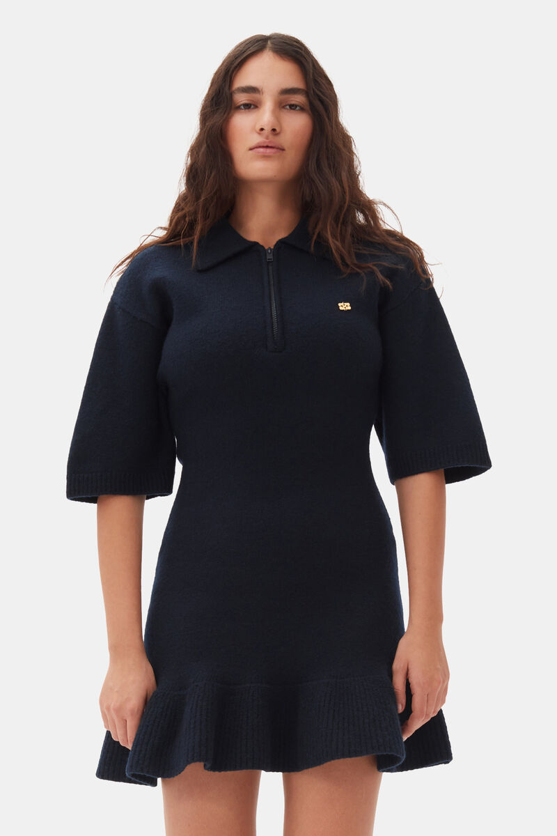 Dark Blue Mini Dress, Wool, in colour Sky Captain - 2 - GANNI