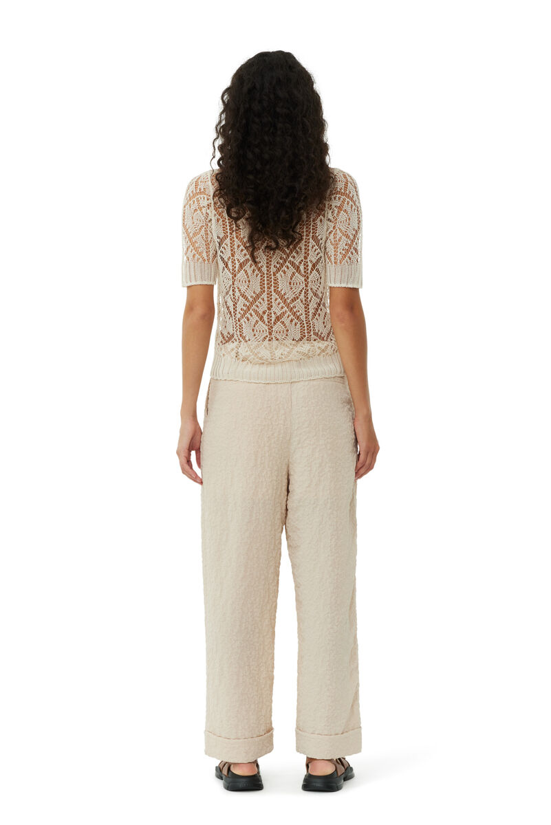 Beige Textured Suiting Mid Waist Hose, Polyester, in colour Oyster Gray - 4 - GANNI